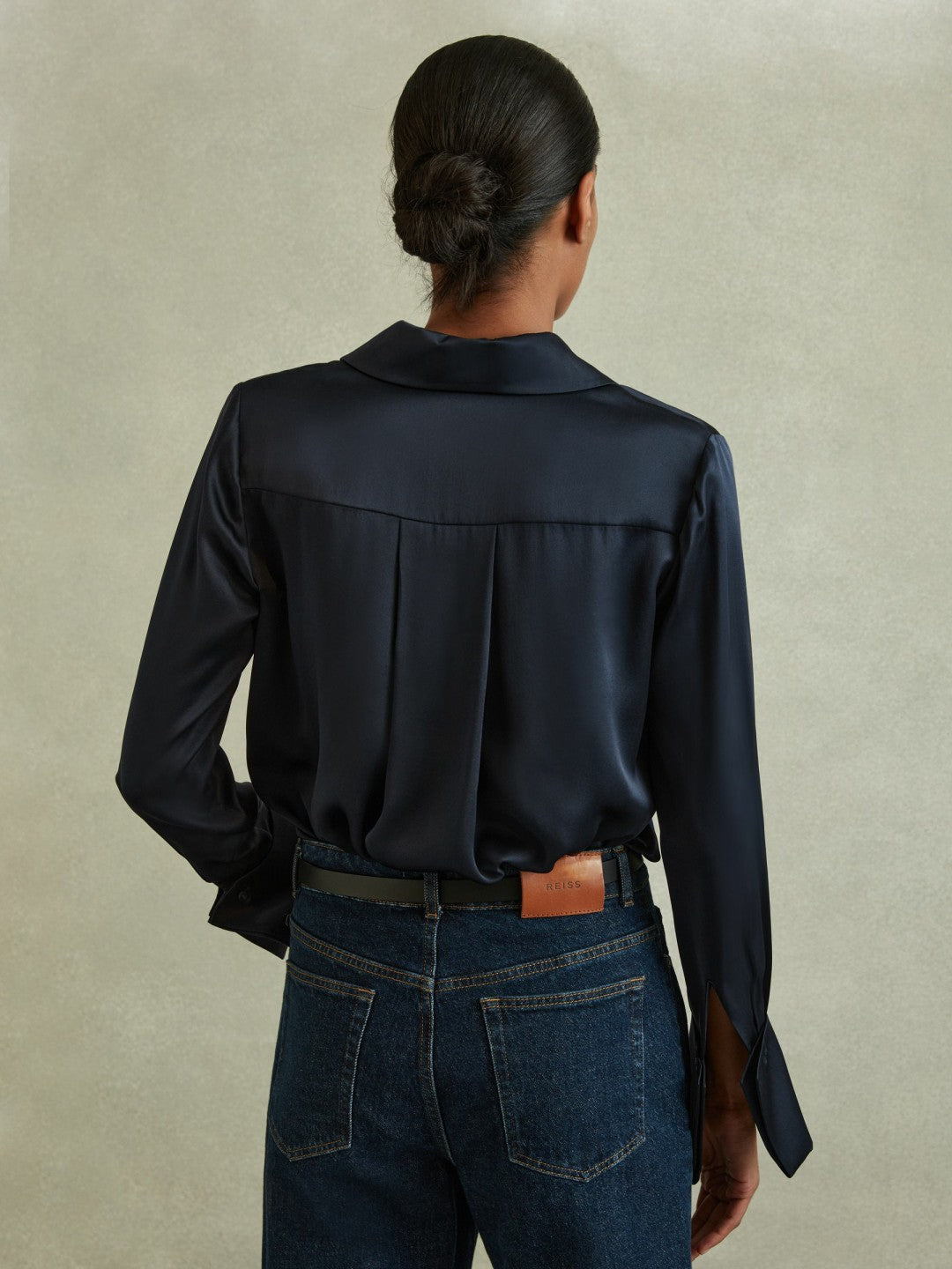 Silk Double-Cuff Button-Through Shirt in Navy Women | Reiss