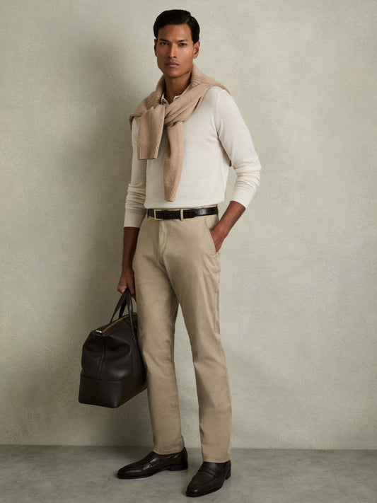 Slim Fit Washed Cotton Blend Chinos in Stone Men | Reiss