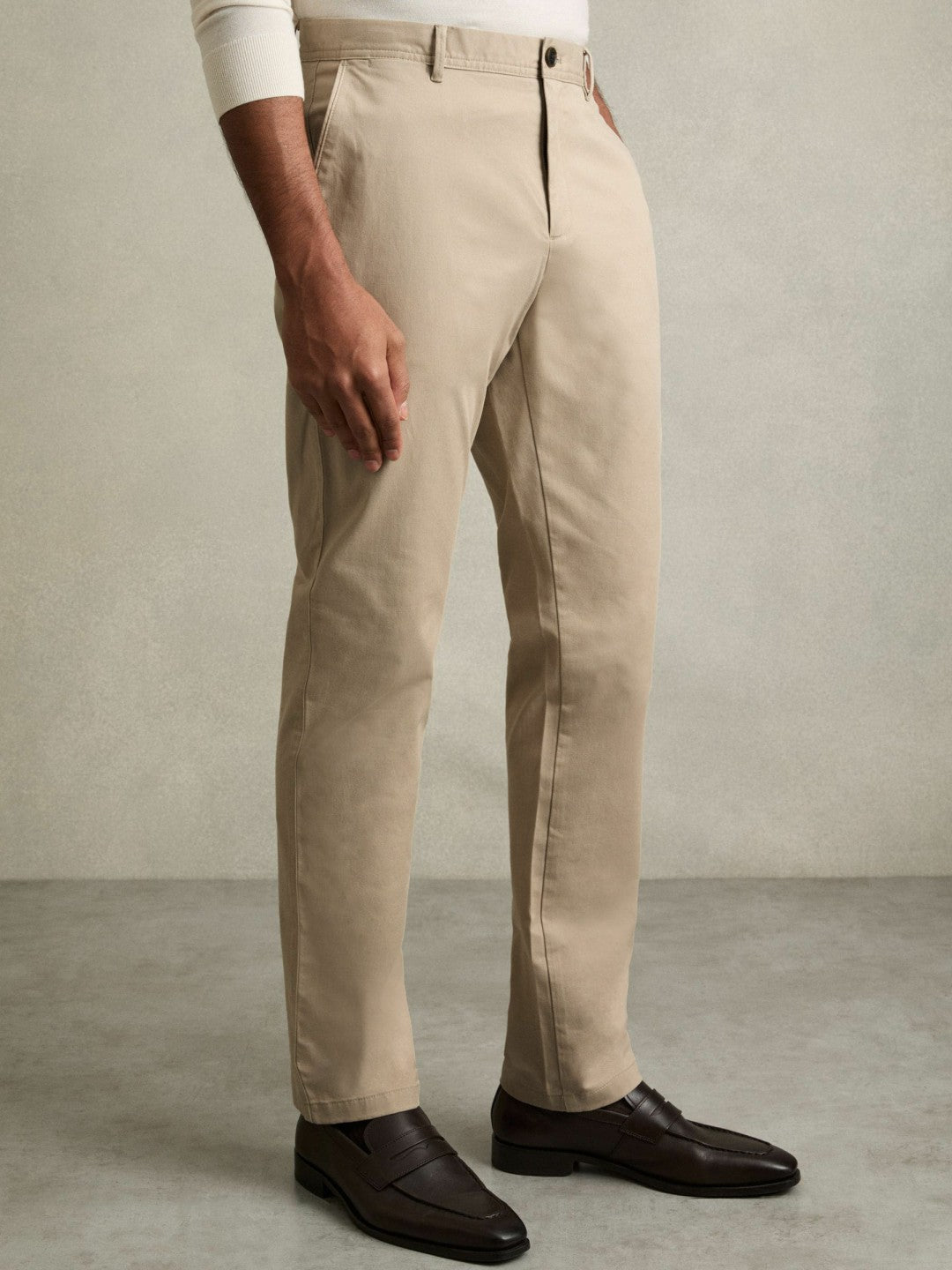 Slim Fit Washed Cotton Blend Chinos in Stone Men | Reiss