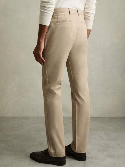Slim Fit Washed Cotton Blend Chinos in Stone Men | Reiss