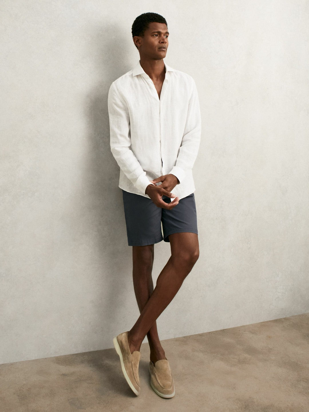 Cotton Chino Shorts with Stretch in Airforce Blue Men | Reiss