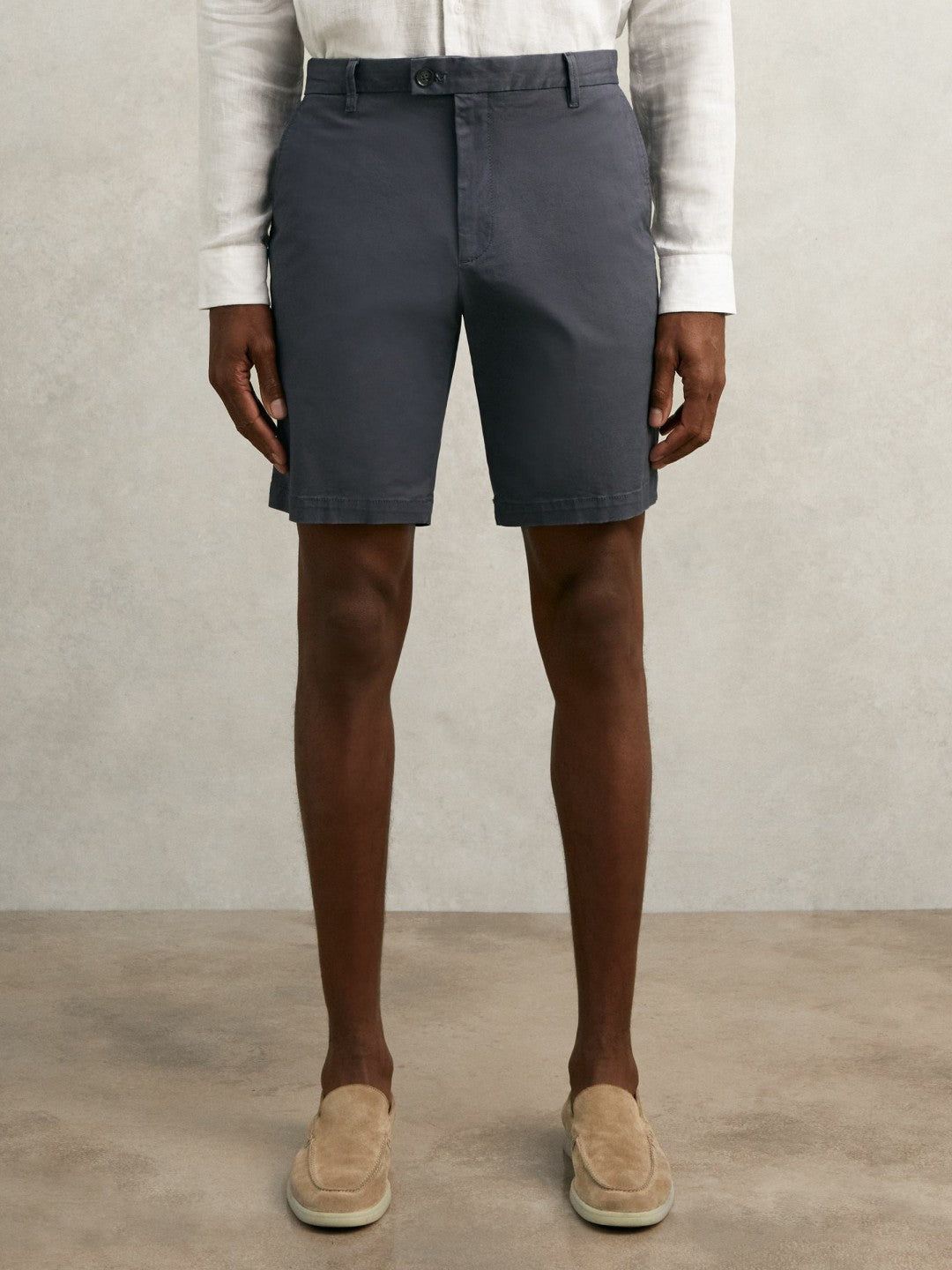 Cotton Chino Shorts with Stretch in Airforce Blue Men | Reiss