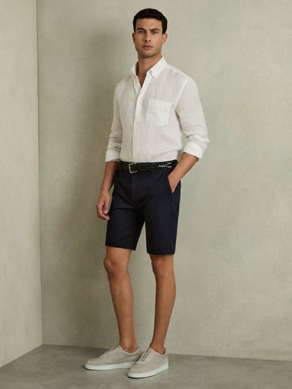 Cotton Chino Shorts with Stretch in Navy Men | Reiss