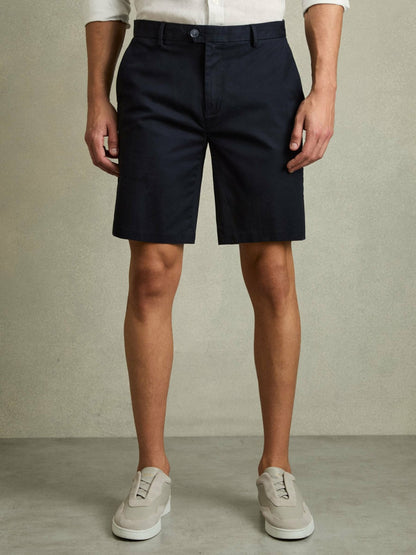 Cotton Chino Shorts with Stretch in Navy Men | Reiss