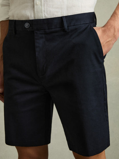 Cotton Chino Shorts with Stretch in Navy Men | Reiss
