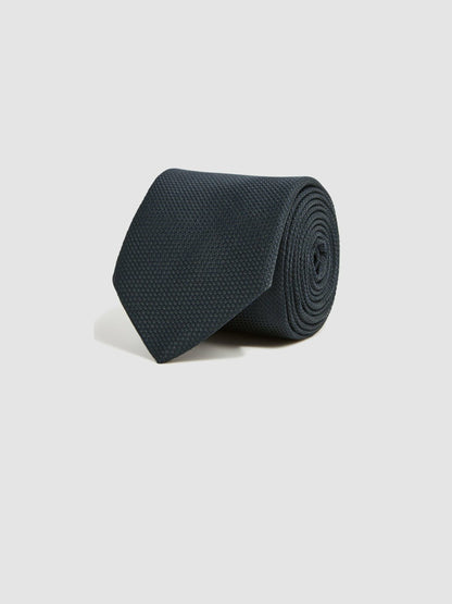Textured Silk Blend Tie in Navy Men | Reiss