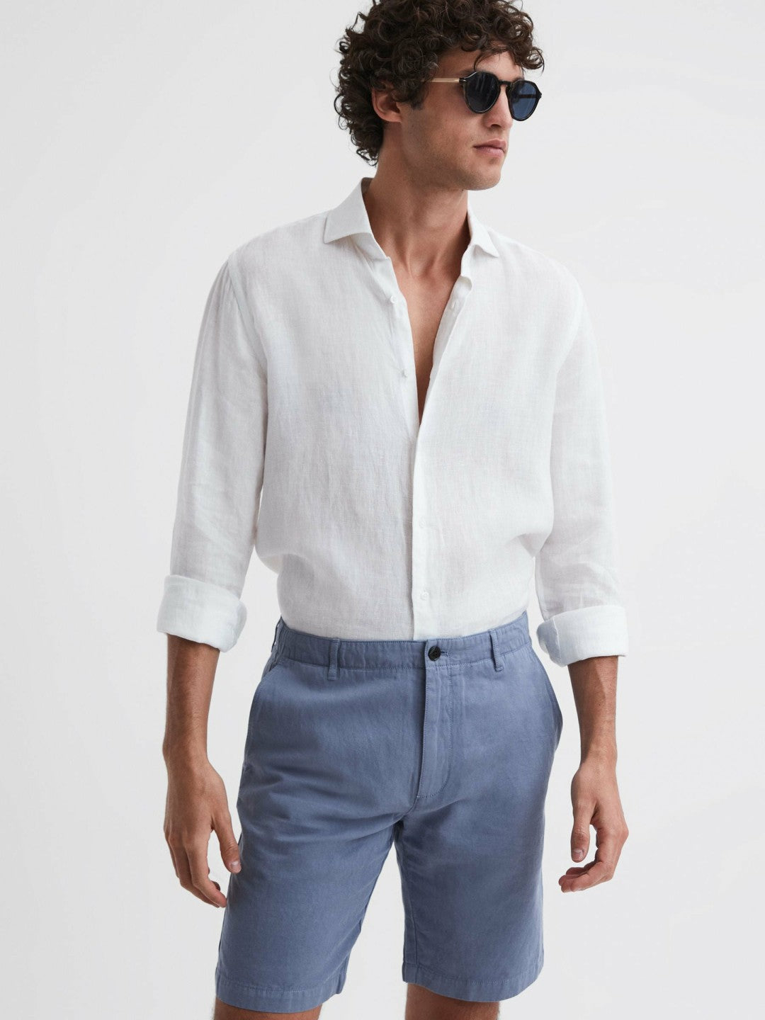 Cotton-Linen Blend Shorts in Airforce Blue Men | Reiss