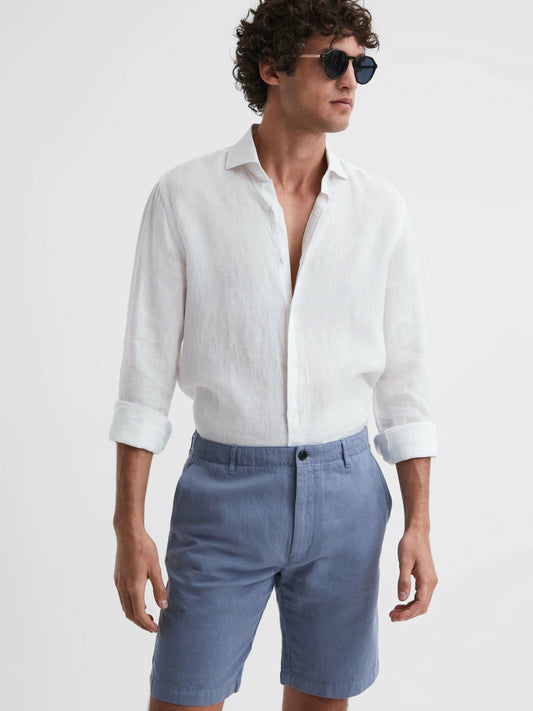Cotton-Linen Blend Shorts in Airforce Blue Men | Reiss