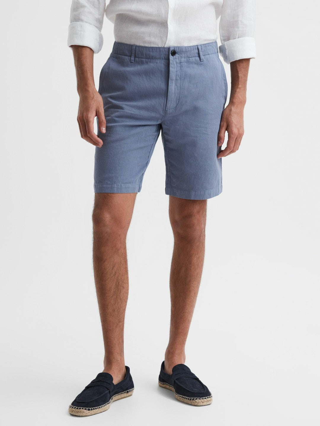 Cotton-Linen Blend Shorts in Airforce Blue Men | Reiss