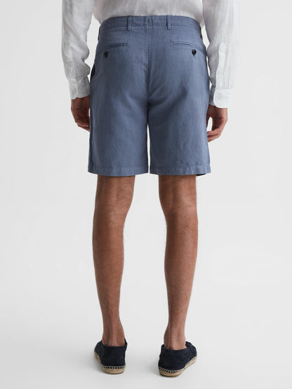 Cotton-Linen Blend Shorts in Airforce Blue Men | Reiss