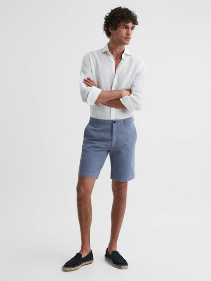Cotton-Linen Blend Shorts in Airforce Blue Men | Reiss