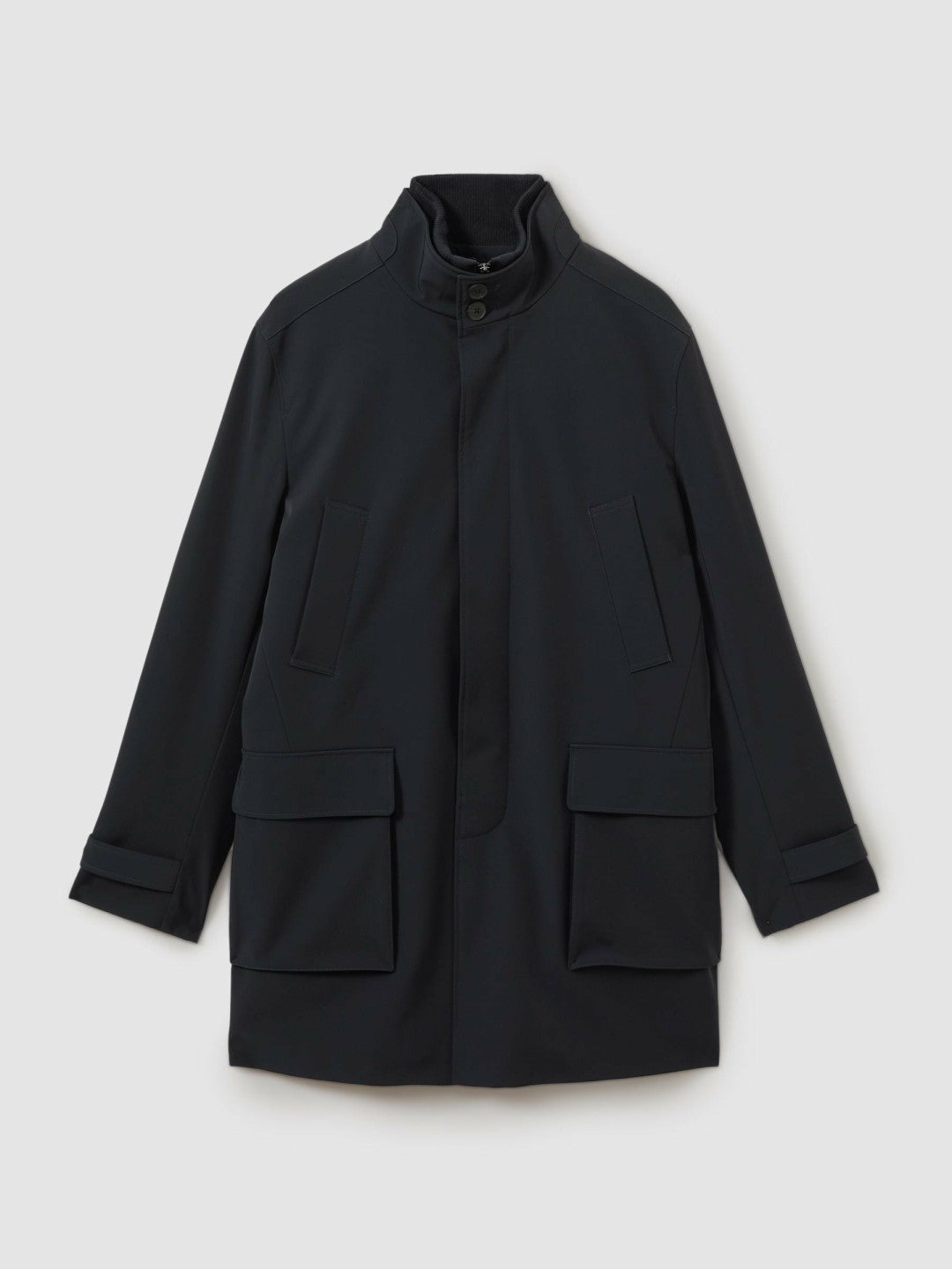 Hybrid Removable Funnel Neck Overcoat in Navy Men | Reiss