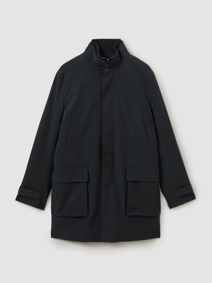 Hybrid Removable Funnel Neck Overcoat in Navy Men | Reiss