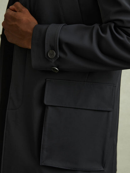 Hybrid Removable Funnel Neck Overcoat in Navy Men | Reiss