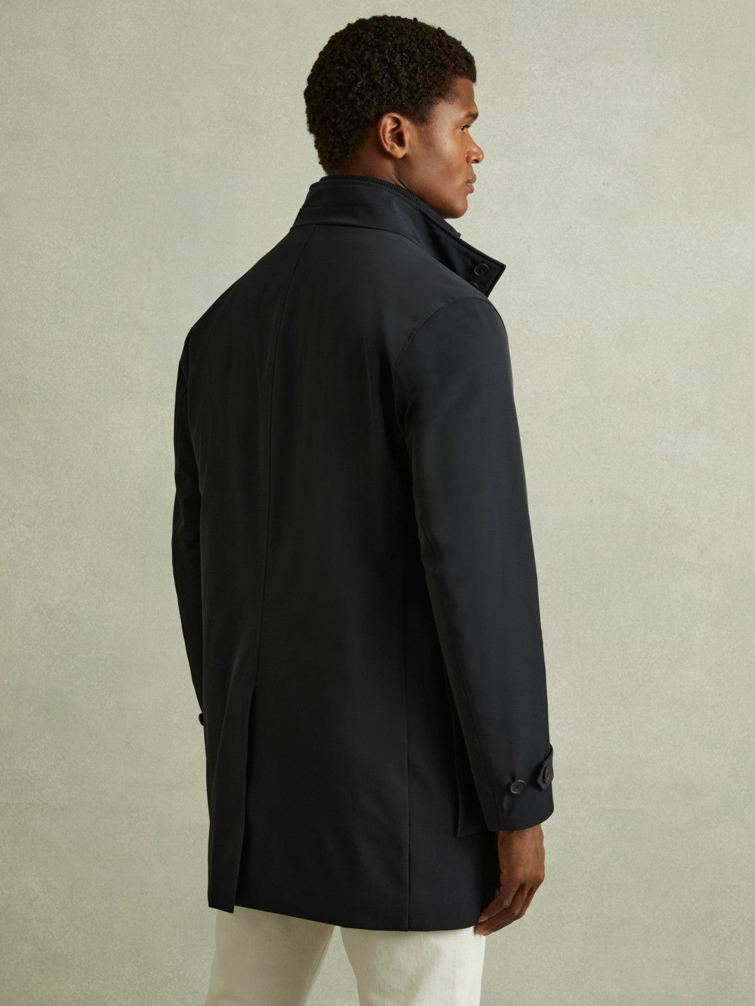 Hybrid Removable Funnel Neck Overcoat in Navy Men | Reiss