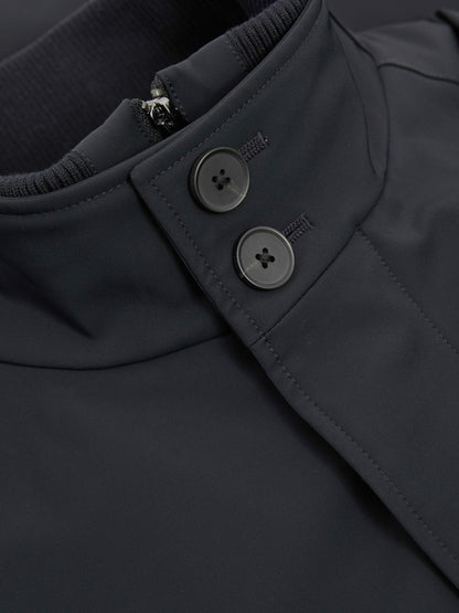 Hybrid Removable Funnel Neck Overcoat in Navy Men | Reiss