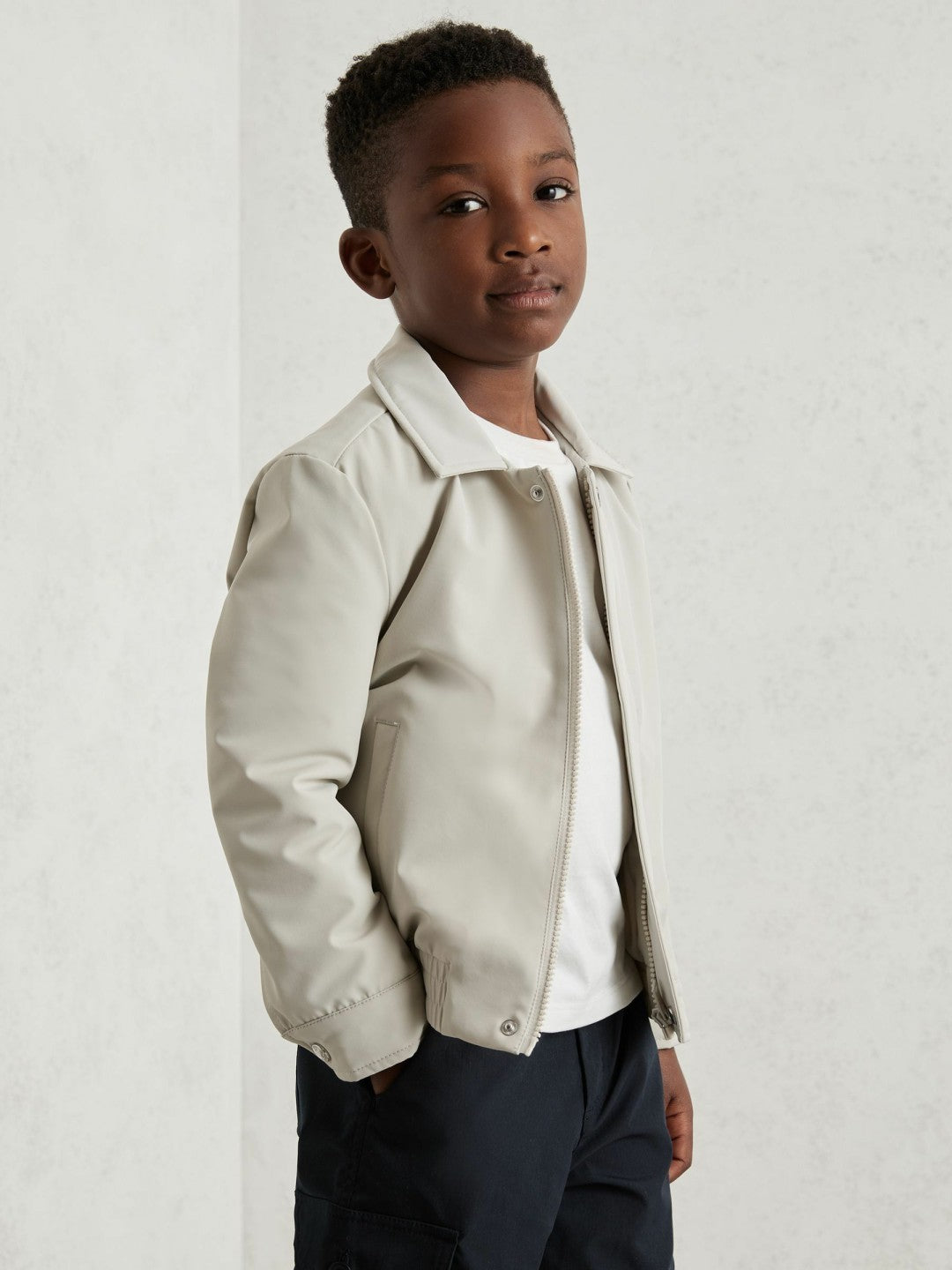 Zip-Through Harrington Jacket in Stone Children & Baby | Reiss