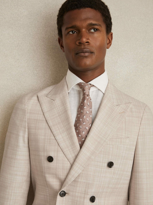 Double-Breasted Check Suit Blazer Regular-Fit in Stone Men | Reiss