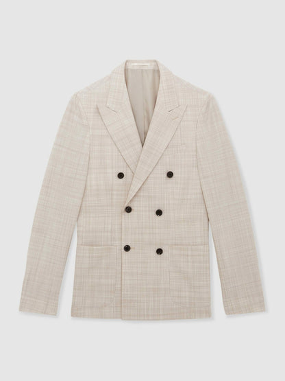 Double-Breasted Check Suit Blazer Regular-Fit in Stone Men | Reiss