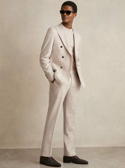 Double-Breasted Check Suit Blazer Regular-Fit in Stone Men | Reiss