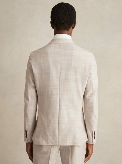 Double-Breasted Check Suit Blazer Regular-Fit in Stone Men | Reiss