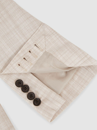 Double-Breasted Check Suit Blazer Regular-Fit in Stone Men | Reiss
