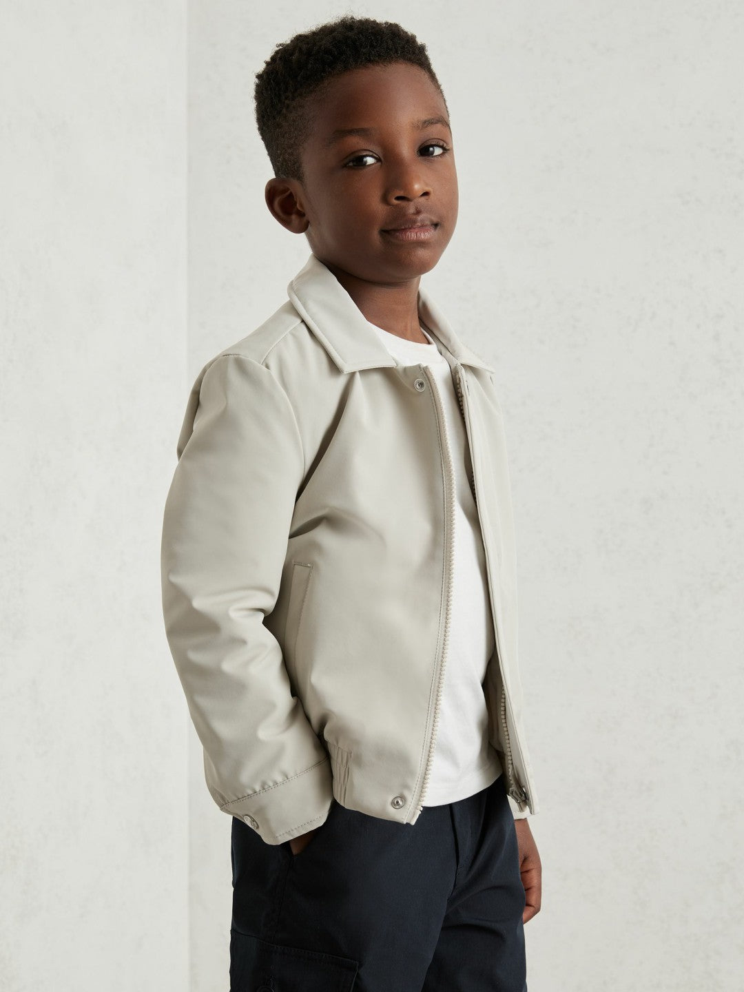 13-14 yrs Zip Through Harrington Jacket in Natural Children & Baby | Reiss
