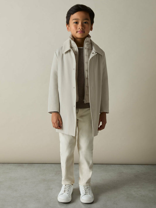 9-13 yrs Gabardine Coat with Removable Gilet in Stone Children & Baby | Reiss
