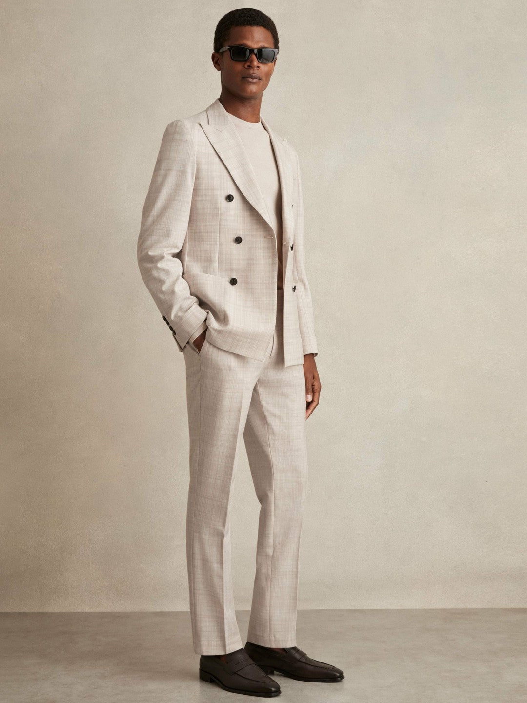 Check Regular-Fit Suit Trousers in Stone Men | Reiss