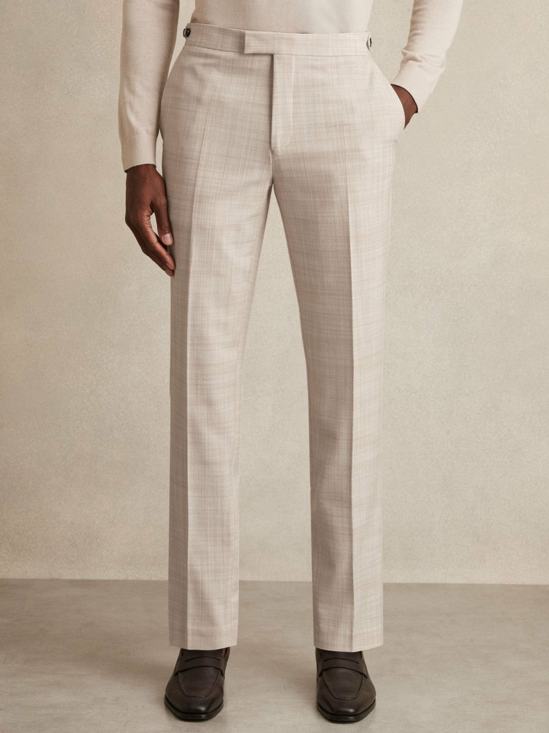 Check Regular-Fit Suit Trousers in Stone Men | Reiss