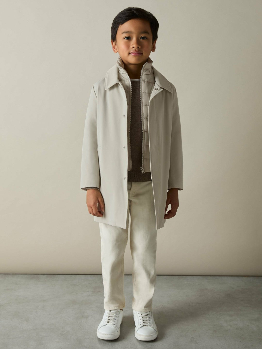 13-14 yrs Gabardine Coat with Removable Gilet in Stone Children & Baby | Reiss