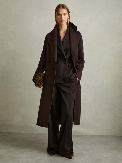 Petite Wool Blend Double Breasted Blindseam Coat in Chocolate Women | Reiss