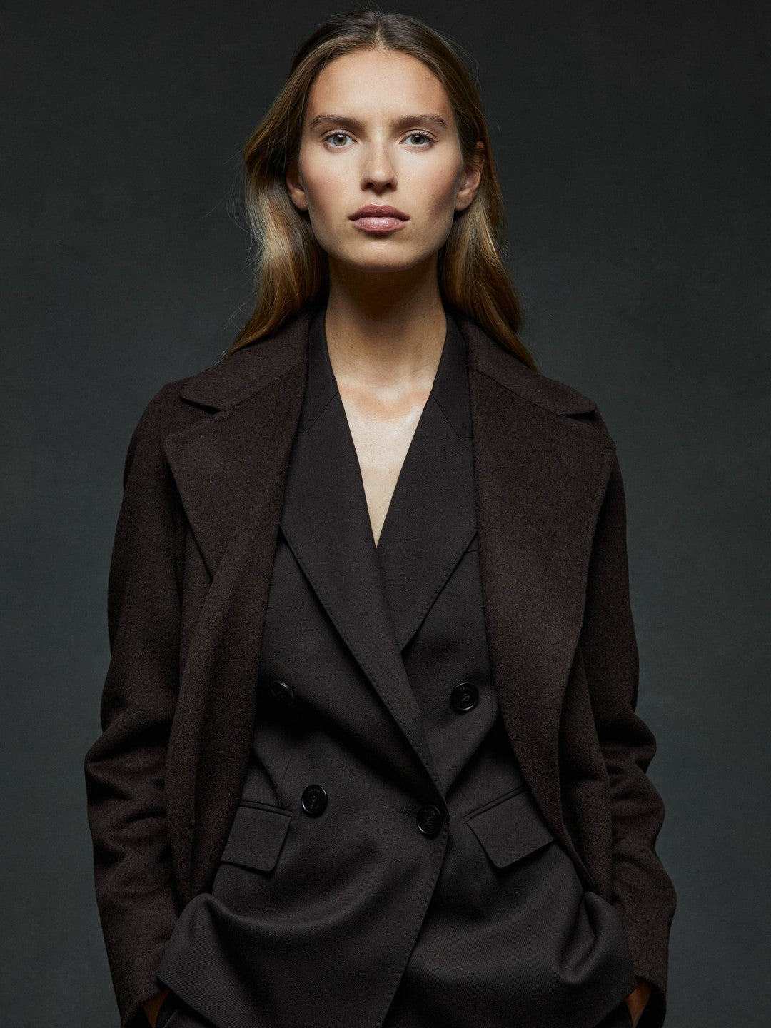 Petite Wool Blend Double Breasted Blindseam Coat in Chocolate Women | Reiss