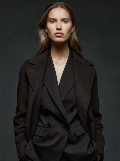 Petite Wool Blend Double Breasted Blindseam Coat in Chocolate Women | Reiss