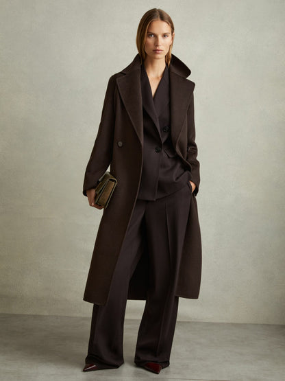 Petite Wool Blend Double Breasted Blindseam Coat in Chocolate Women | Reiss