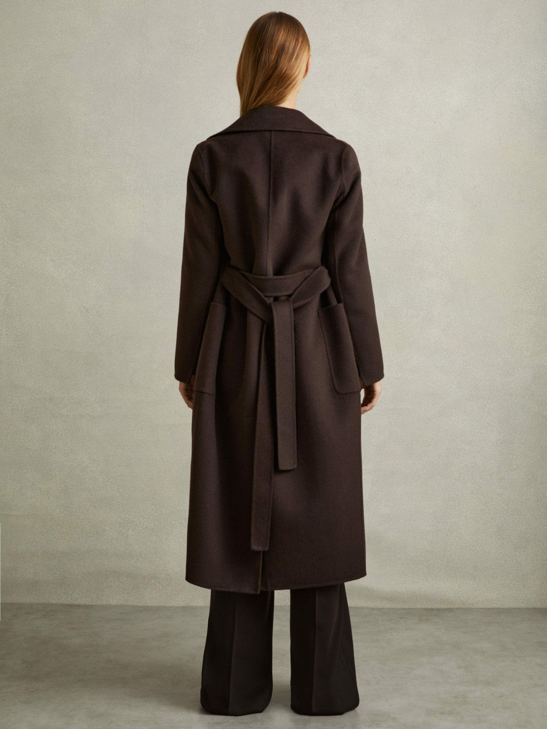 Petite Wool Blend Double Breasted Blindseam Coat in Chocolate Women | Reiss