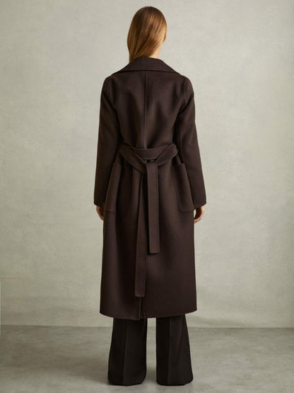 Petite Wool Blend Double Breasted Blindseam Coat in Chocolate Women | Reiss