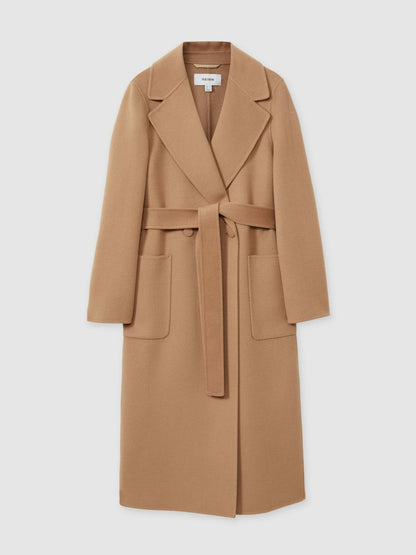 Petite Wool Blend Double Breasted Blindseam Coat in Light Camel Women | Reiss
