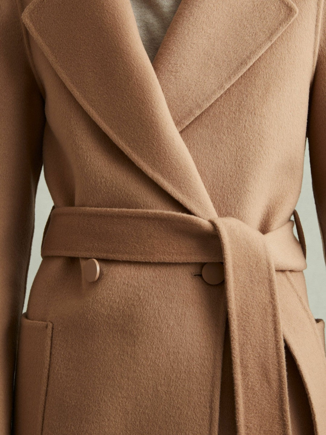 Petite Wool Blend Double Breasted Blindseam Coat in Light Camel Women | Reiss