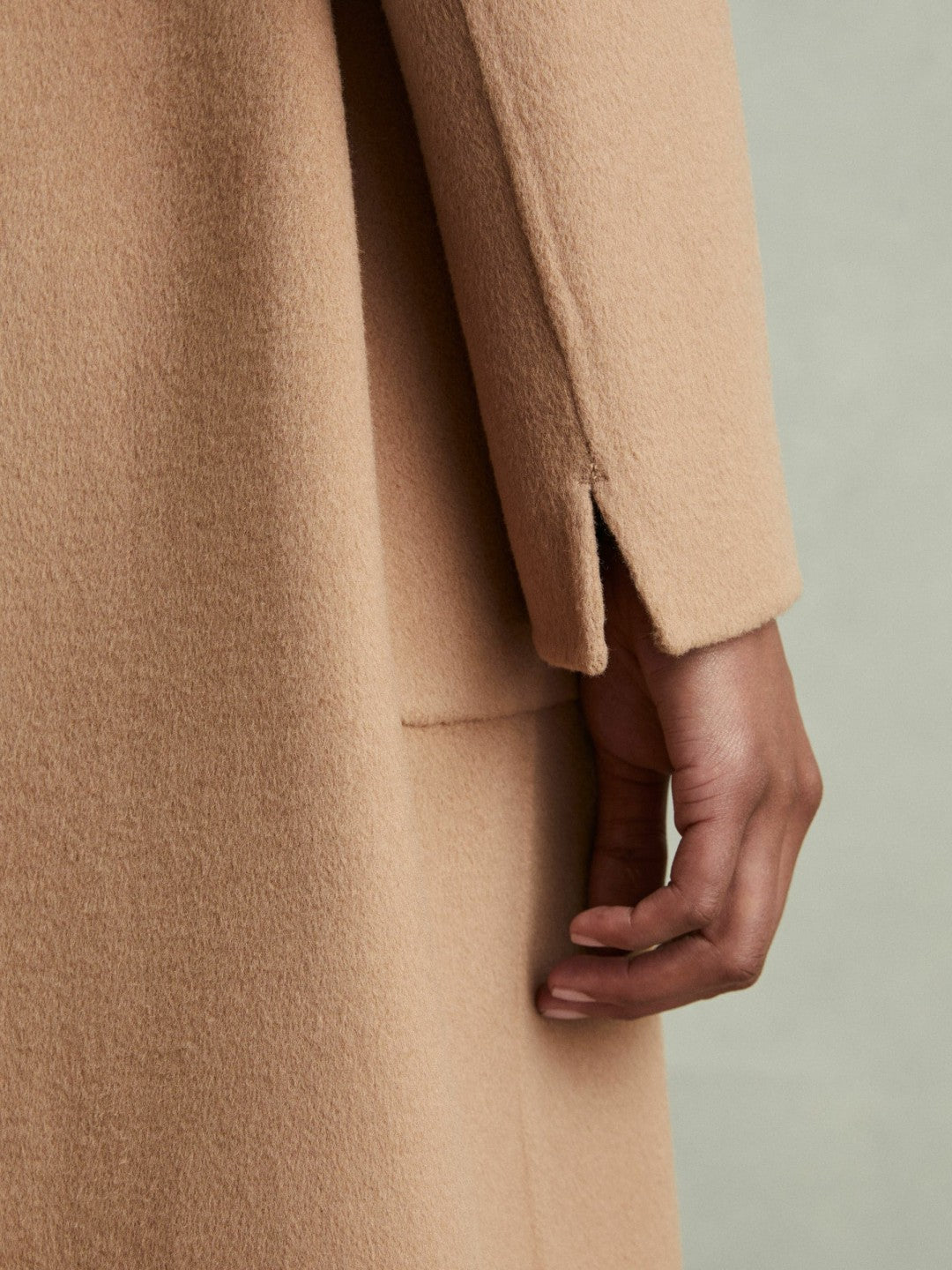 Petite Wool Blend Double Breasted Blindseam Coat in Light Camel Women | Reiss