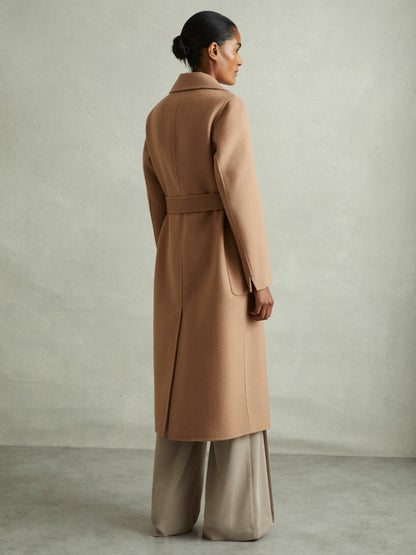 Petite Wool Blend Double Breasted Blindseam Coat in Light Camel Women | Reiss