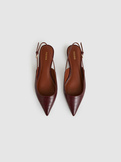 Leather Slingback Ballerina Pumps in Oxblood Women | Reiss