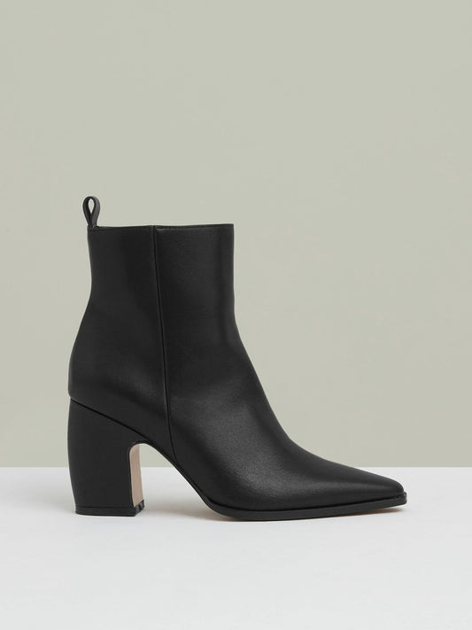 Leather Blocked Heel Ankle Boots in Black Women | Reiss