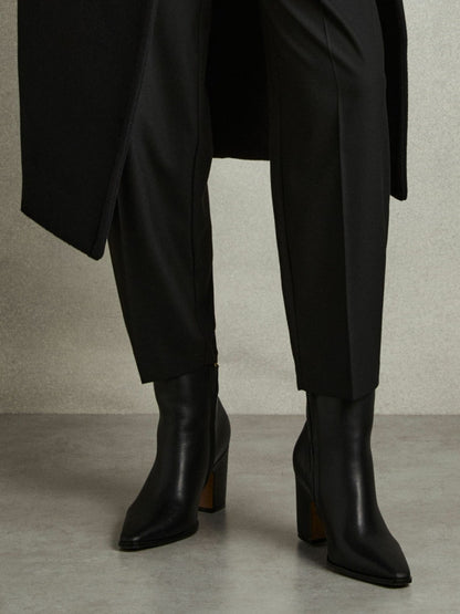 Leather Blocked Heel Ankle Boots in Black Women | Reiss