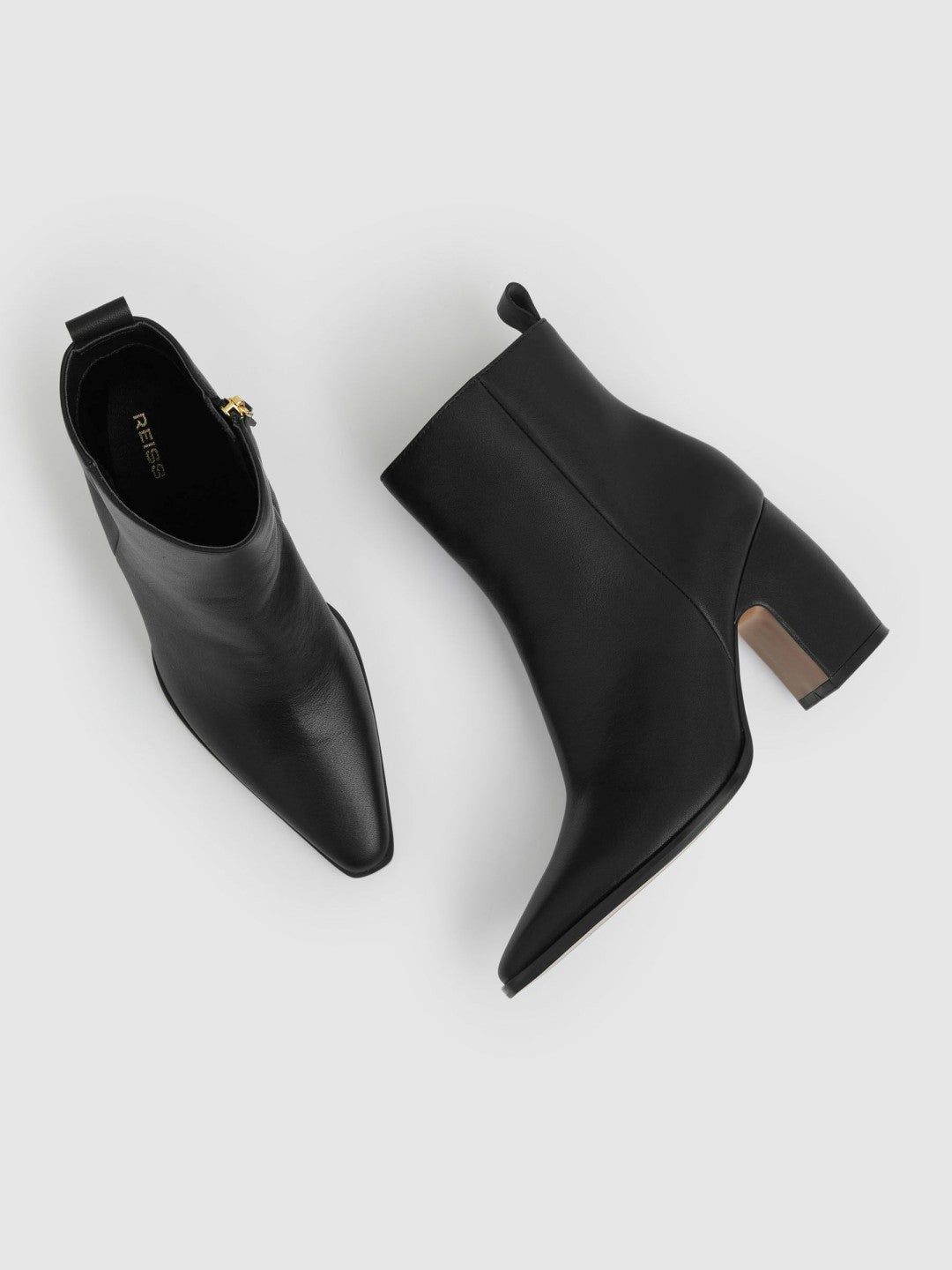 Leather Blocked Heel Ankle Boots in Black Women | Reiss