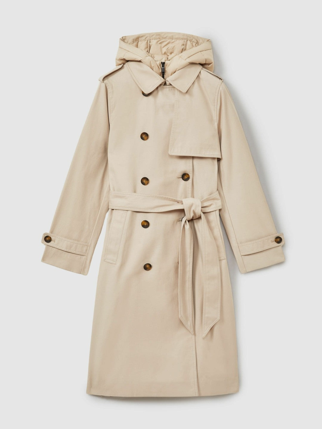 Hooded Insert Trench Coat in Stone Women | Reiss