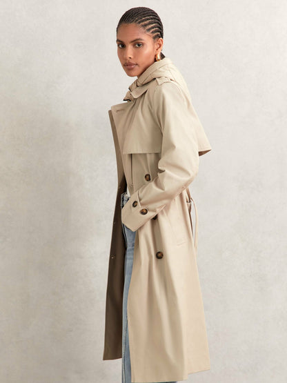 Hooded Insert Trench Coat in Stone Women | Reiss