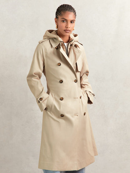 Hooded Insert Trench Coat in Stone Women | Reiss