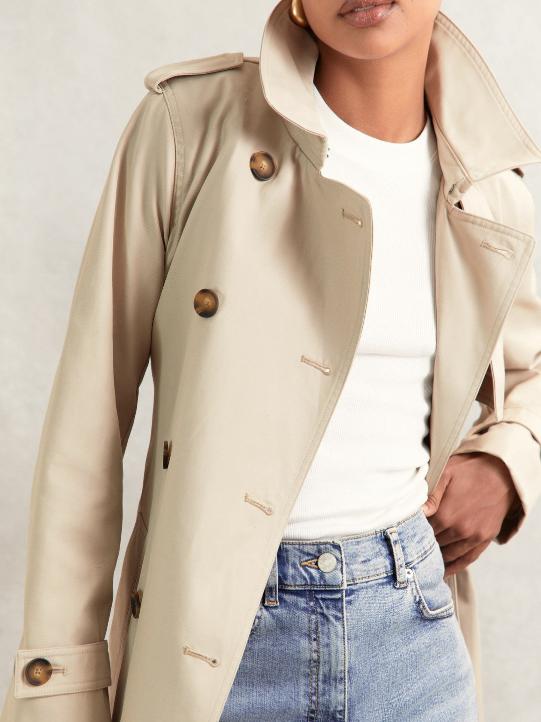 Hooded Insert Trench Coat in Stone Women | Reiss