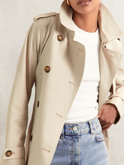 Hooded Insert Trench Coat in Stone Women | Reiss